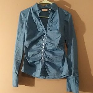 New York and Co. Women's blue stretch button up